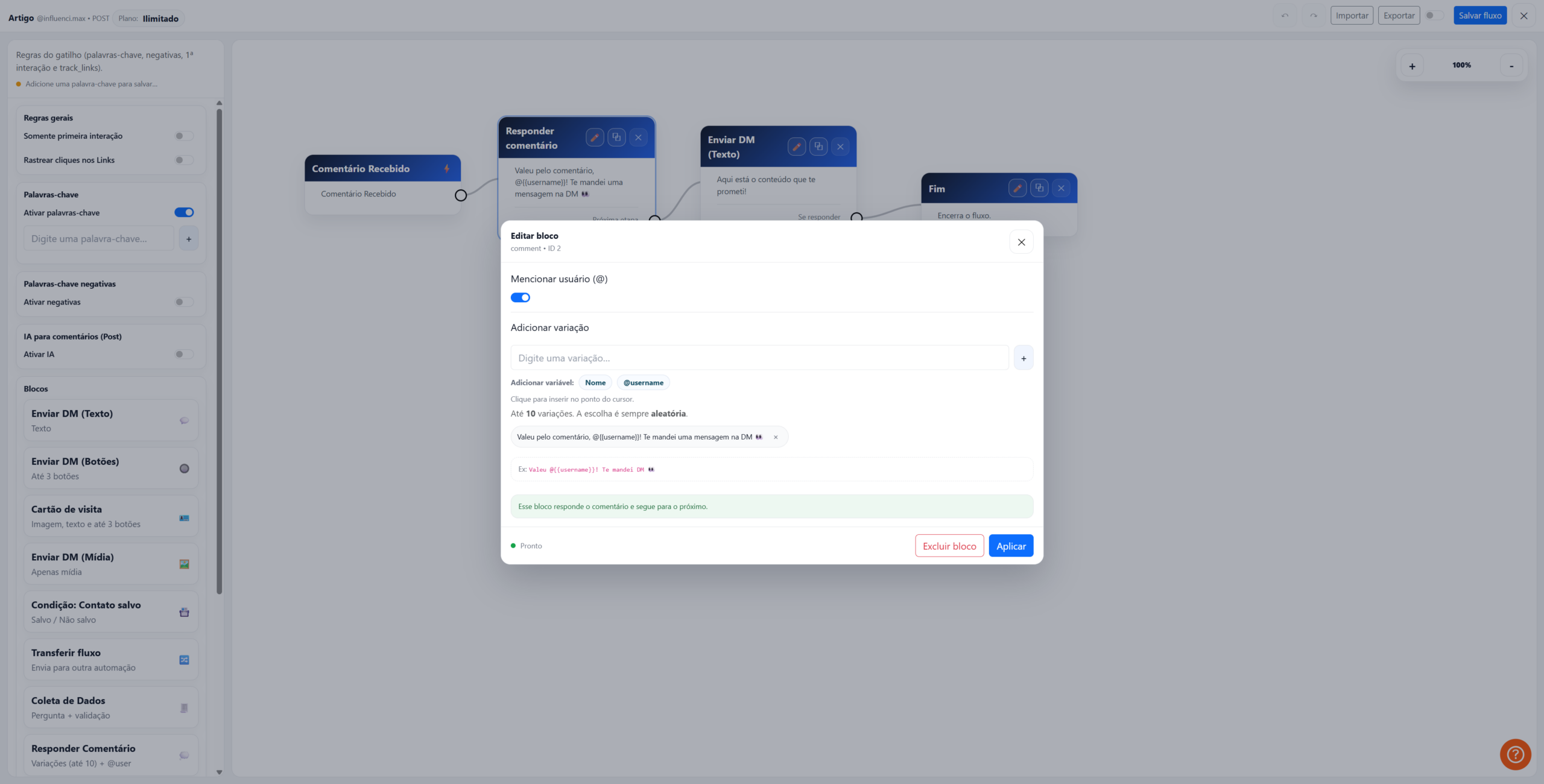Automation publish button