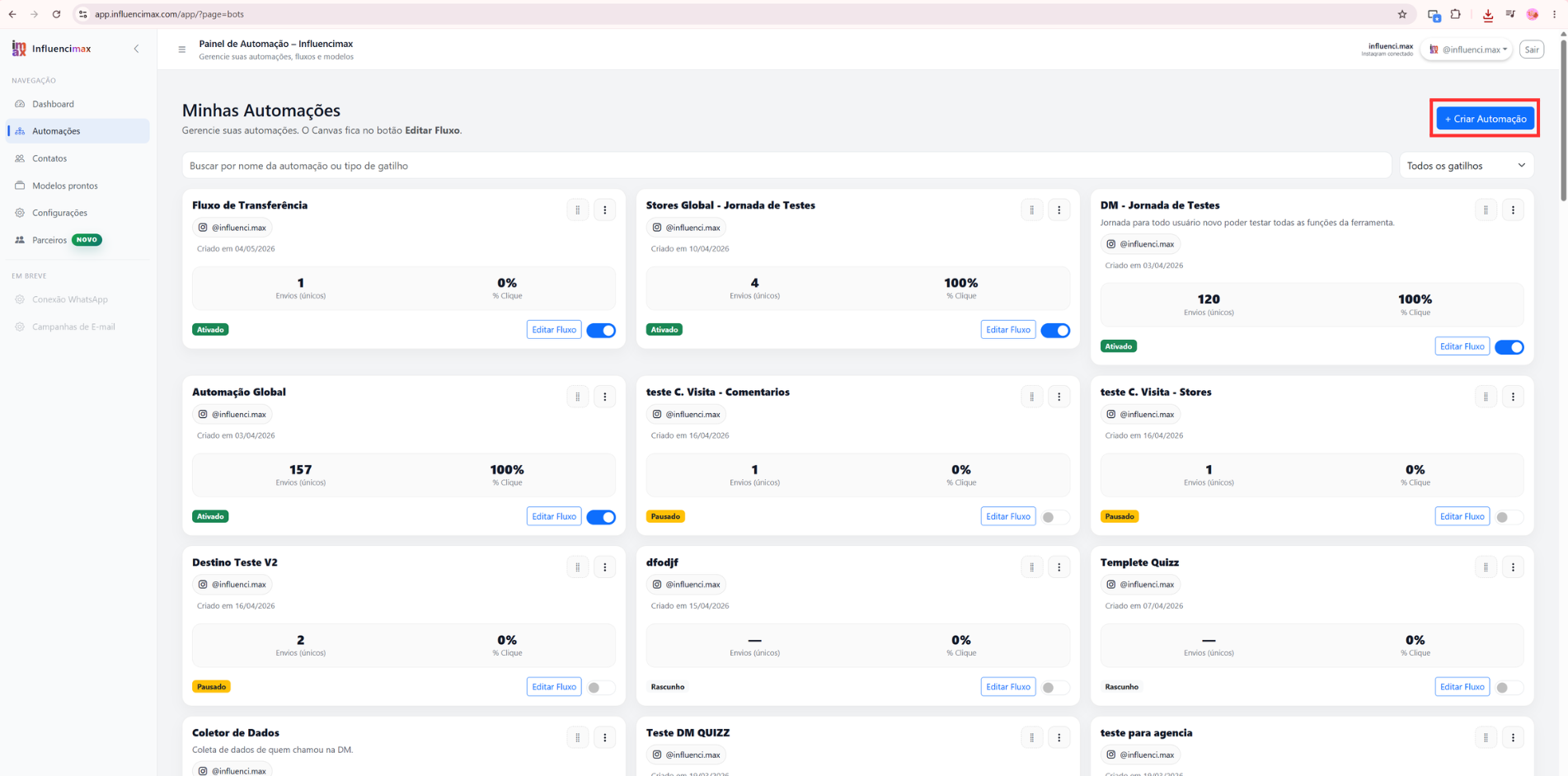 Automation template selection screen