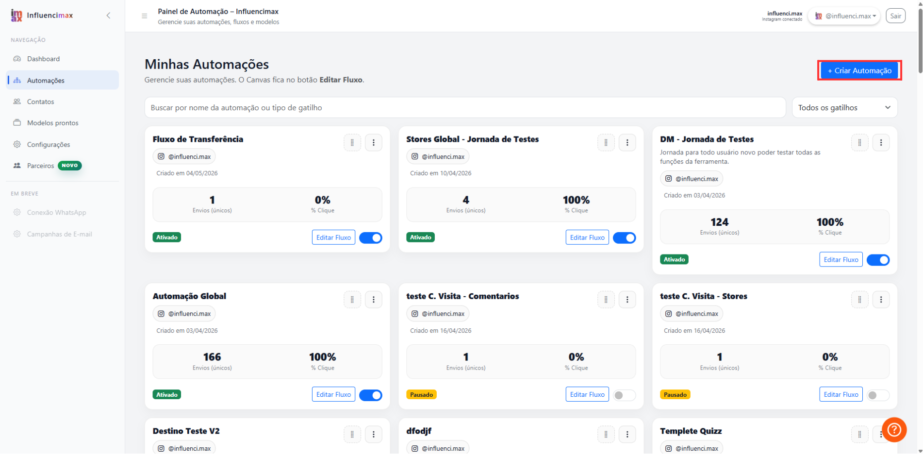 Automation card with click metrics