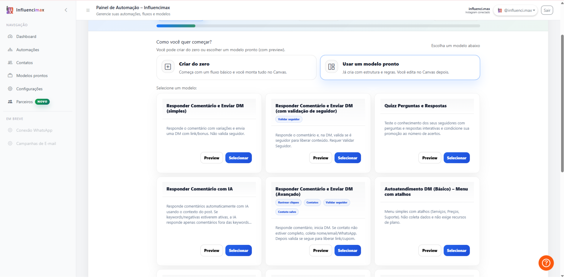 Template gallery with automation options