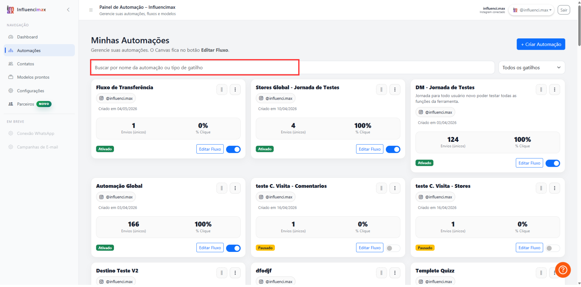 Search bar in the automation list