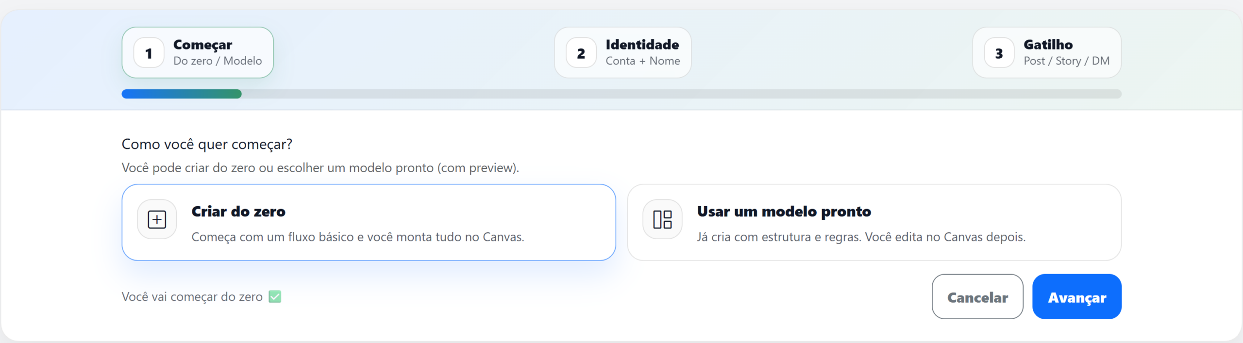 Tela para criar uma nova automação na InfluenciMax