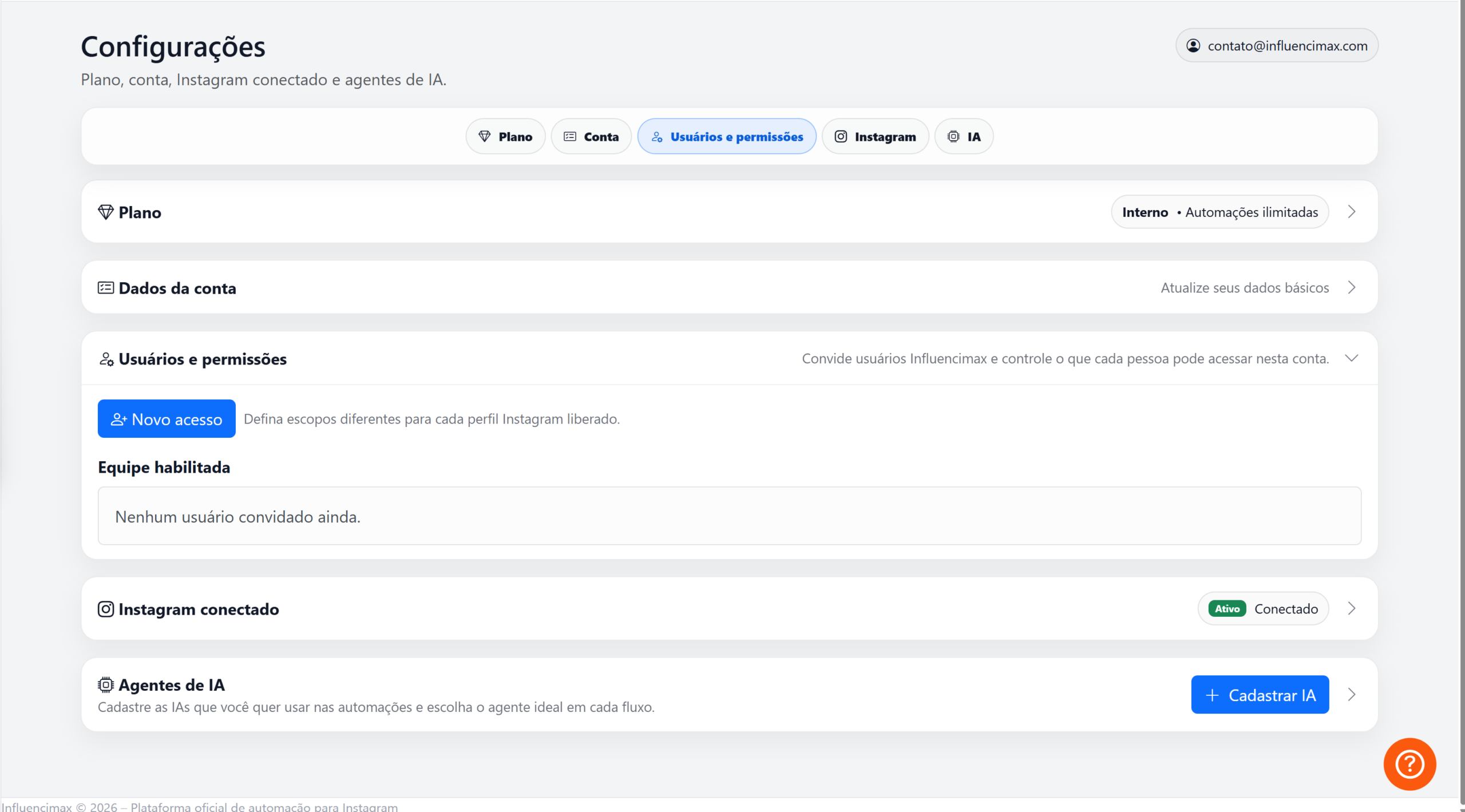Chat ao Vivo da InfluenciMax com área para adicionar uma Nota Interna