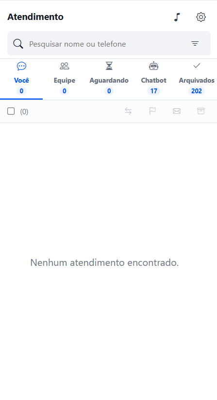 Filas Você, Equipe, Aguardando, Chatbot e Arquivados no Chat ao Vivo da InfluenciMax