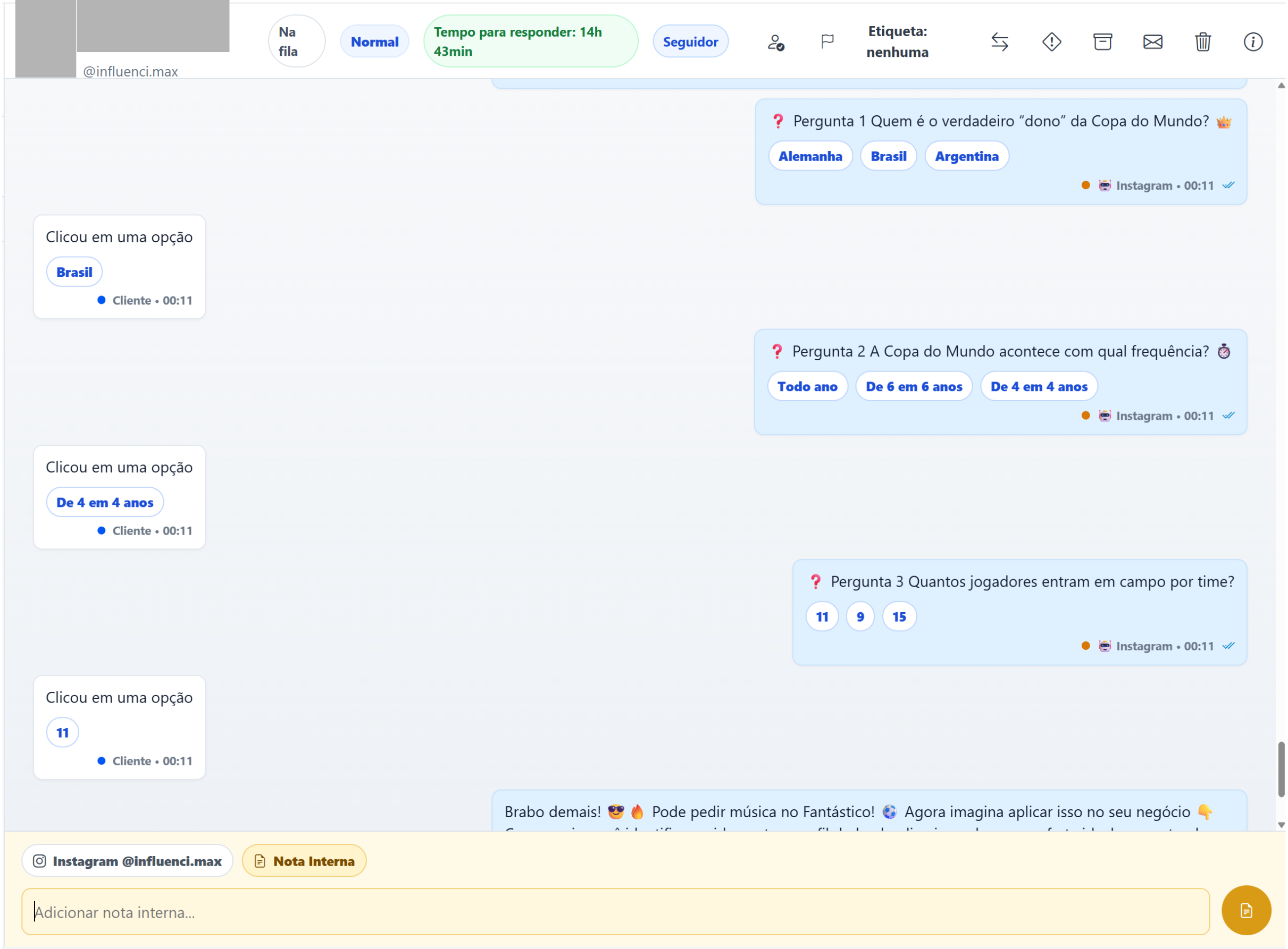 Visão geral da interface do Chat ao Vivo da InfluenciMax