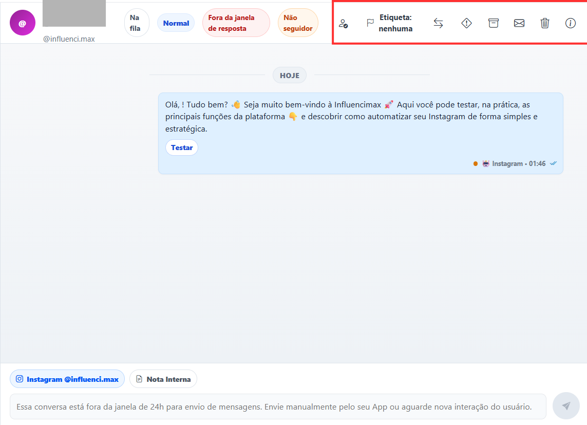 Tela do Chat ao Vivo e recursos relacionados à integração entre automação e atendimento