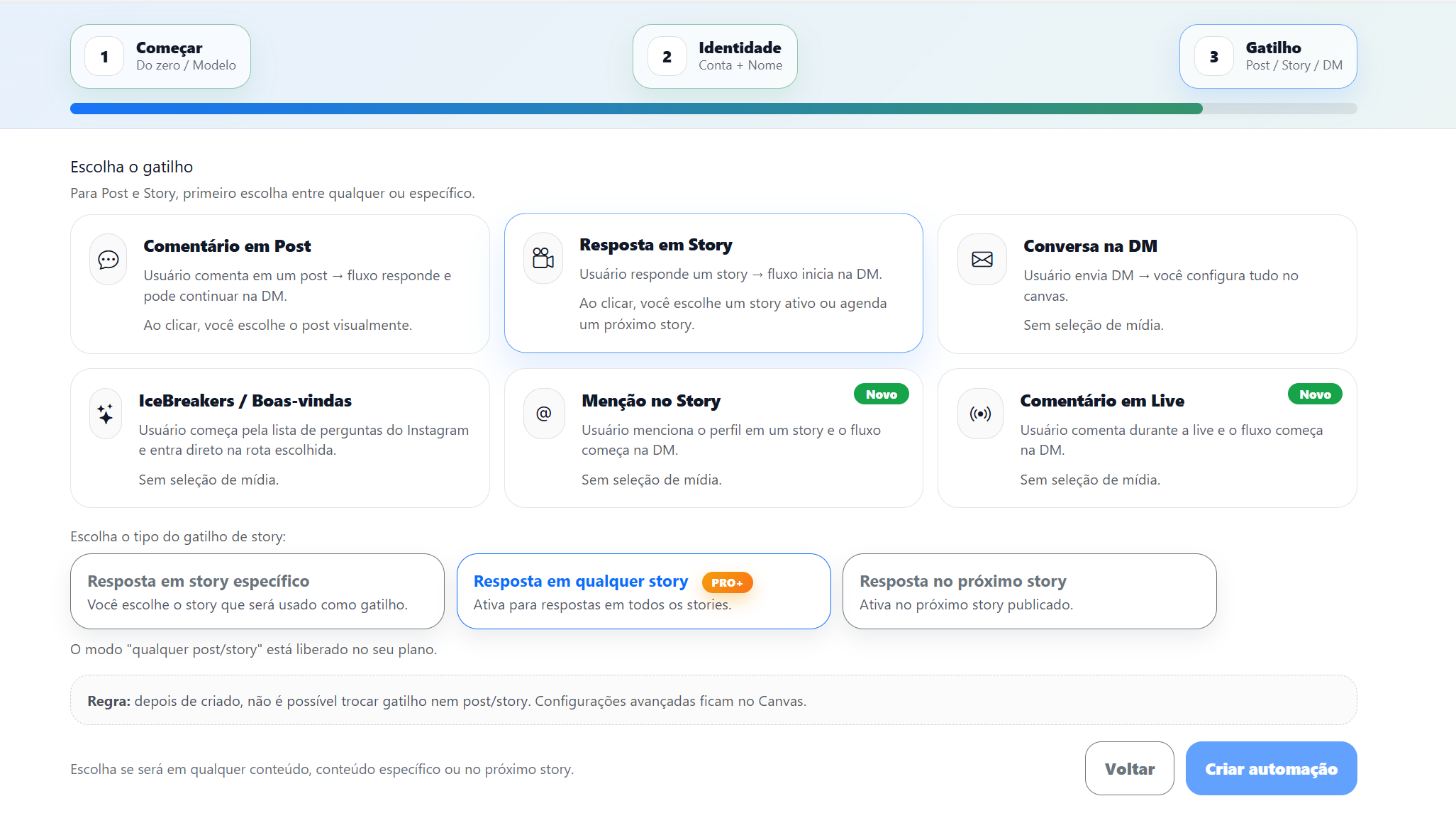 Story Reply trigger configuration screen in InfluenciMax