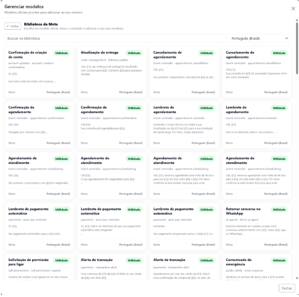 Área de modelos do WhatsApp na InfluenciMax