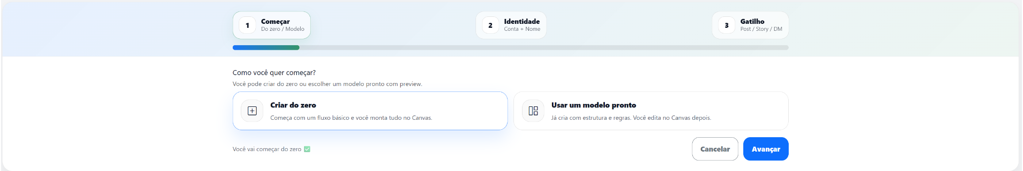Tela de criação de uma nova automação na InfluenciMax